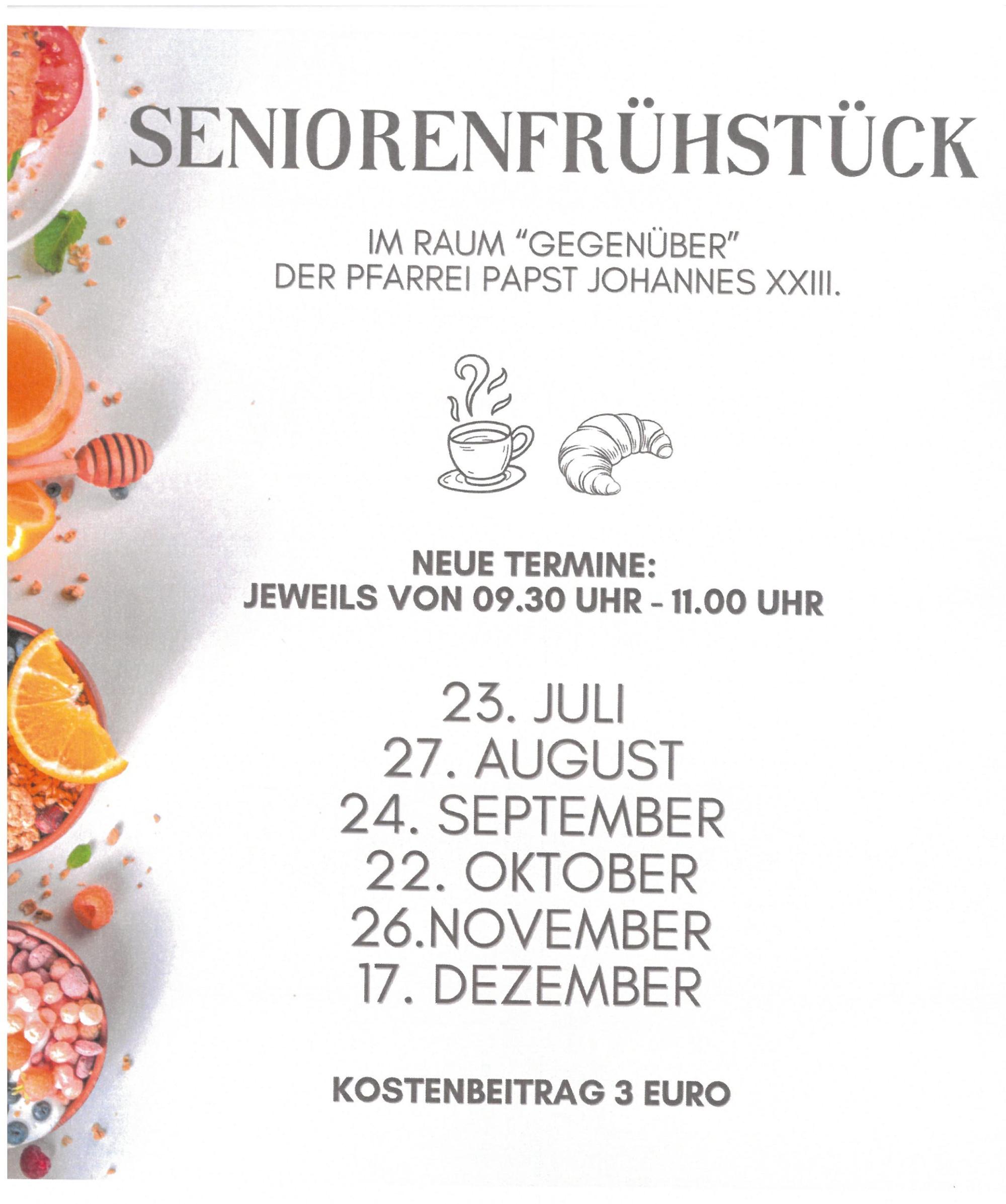 Plakat mit Terminen bzgl. Seniorenfrühstück